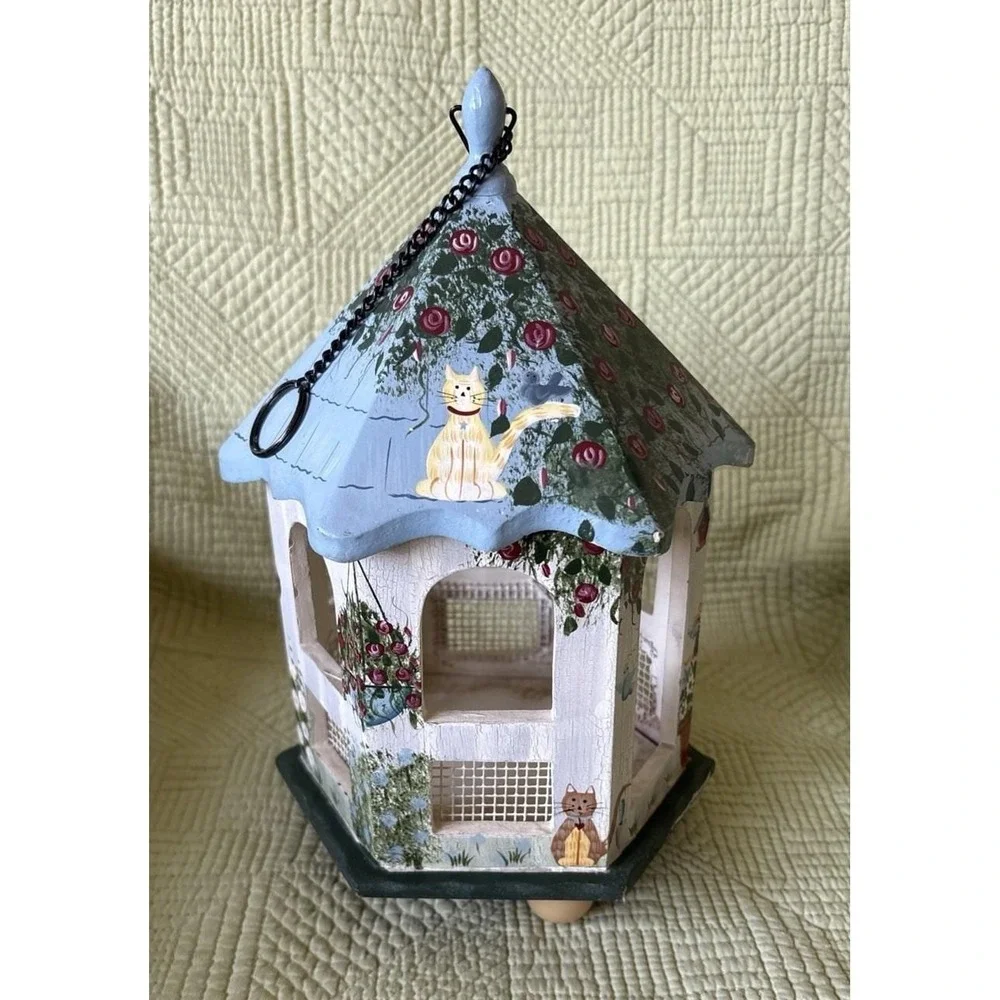 Kathy Hatch Wooden Garden Cat-Themed Hanging Gazebo Decor Hand Painted Detailed